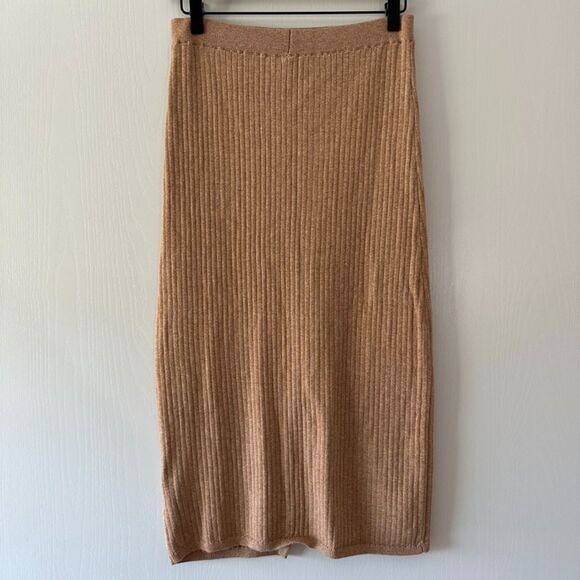 Free People Womens Skyline Ribbed Midi Skirt Tan Cocoa Heather Size Large - Picture 5 of 6